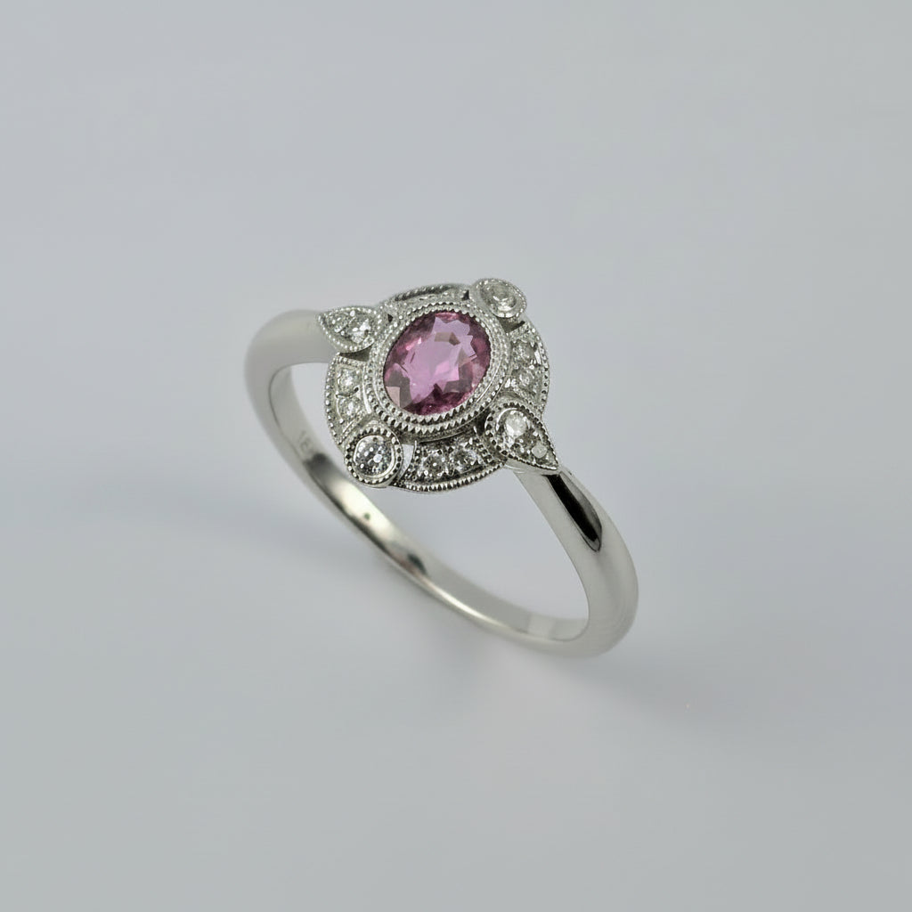 18ct White Gold Pink Sapphire & Diamond Ring