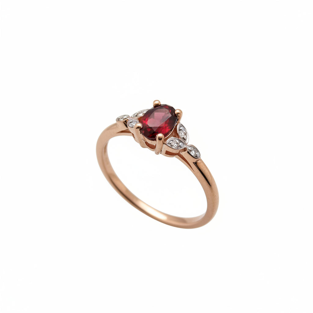 9ct Rose Gold Garnet & Diamond Dress Ring