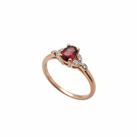 9ct Rose Gold Garnet & Diamond Dress Ring