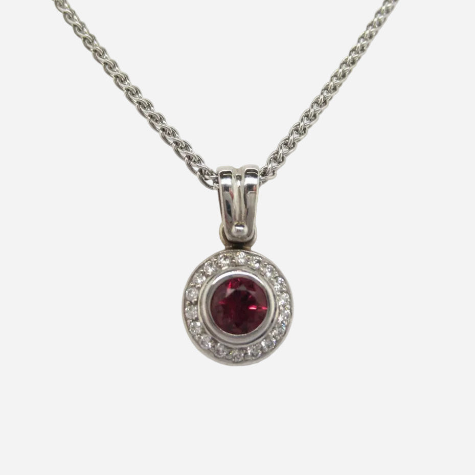 9ct White Gold Ruby & Diamond Cluster Pendant