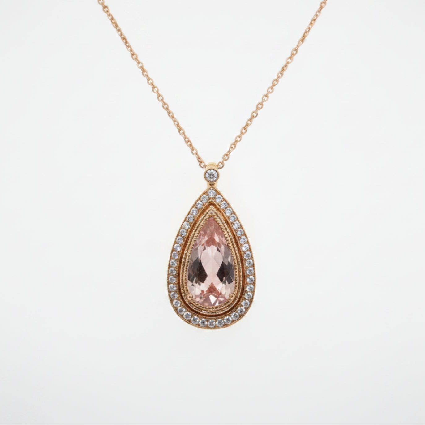 18ct Rose Gold Morganite & Diamond Pendant