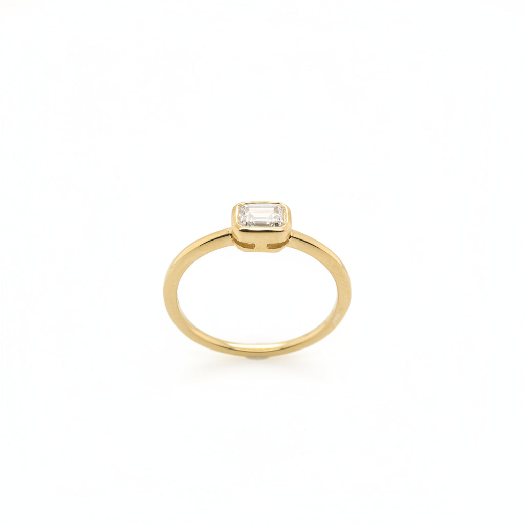 9ct Yellow Gold East-West Bezel Set Emerald Cut Lab Grown Diamond Ring
