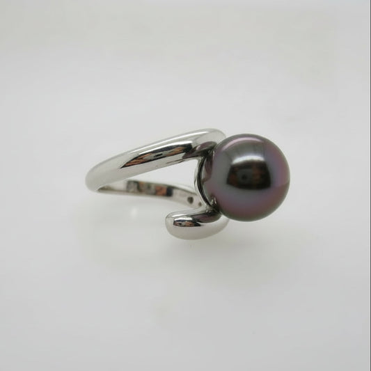 9ct White Gold 12mm Tahitian Pearl Ring