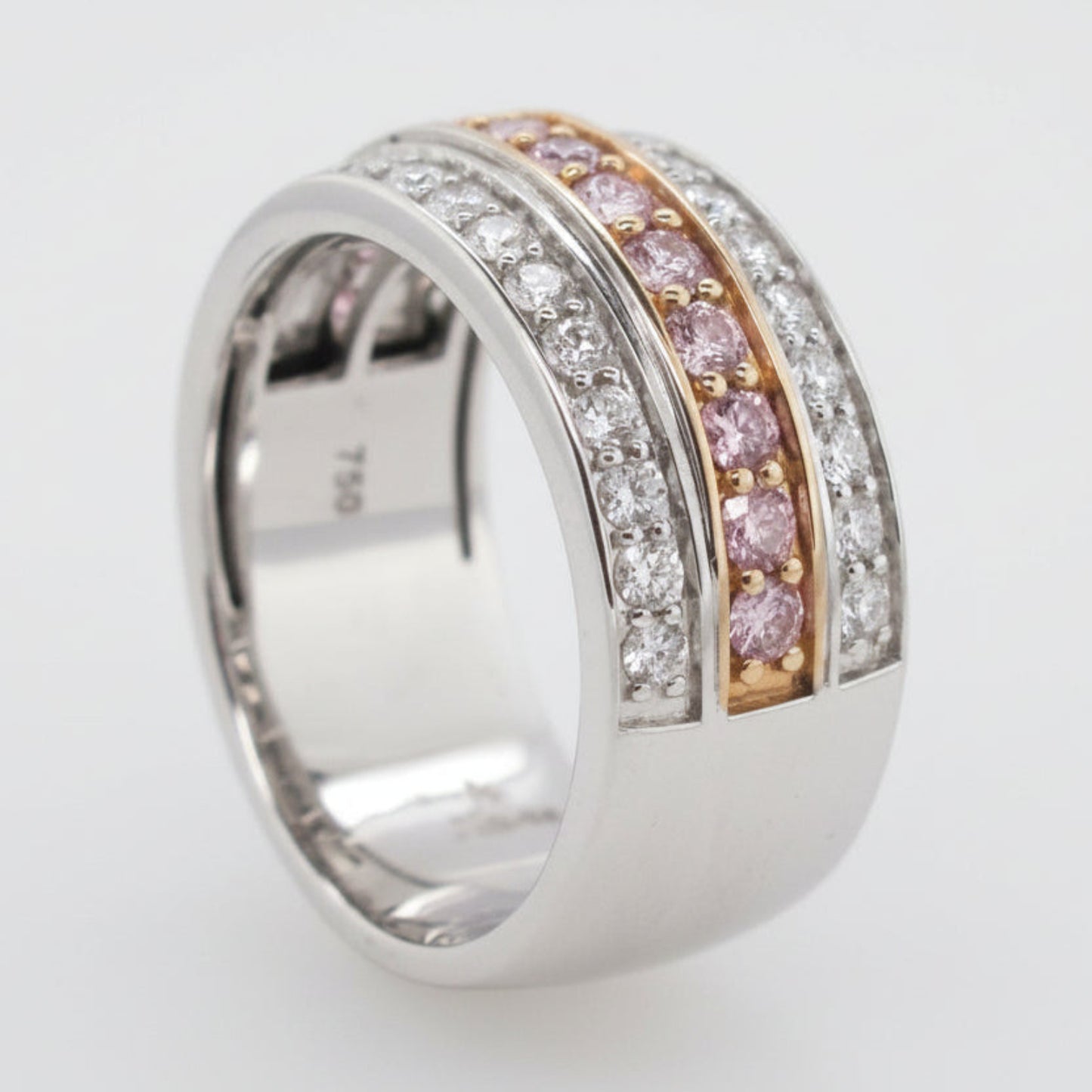 3-Row White & Pink Diamond Ring