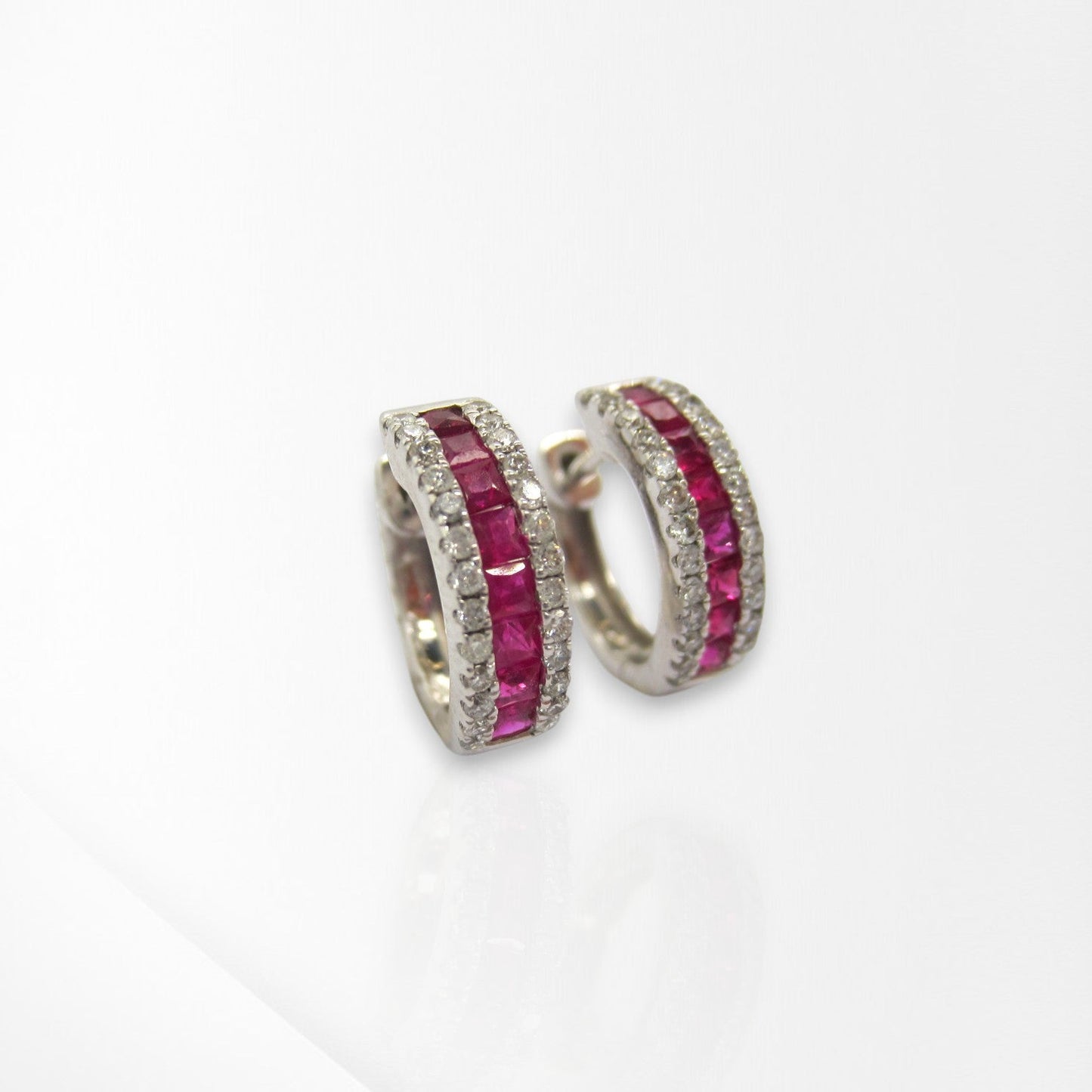 18ct White Gold Ruby & Diamond Huggie Earrings