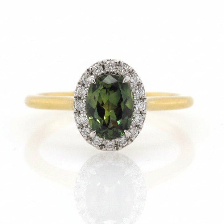 18ct Yellow & White Gold Australian Green Sapphire & Diamond Ring
