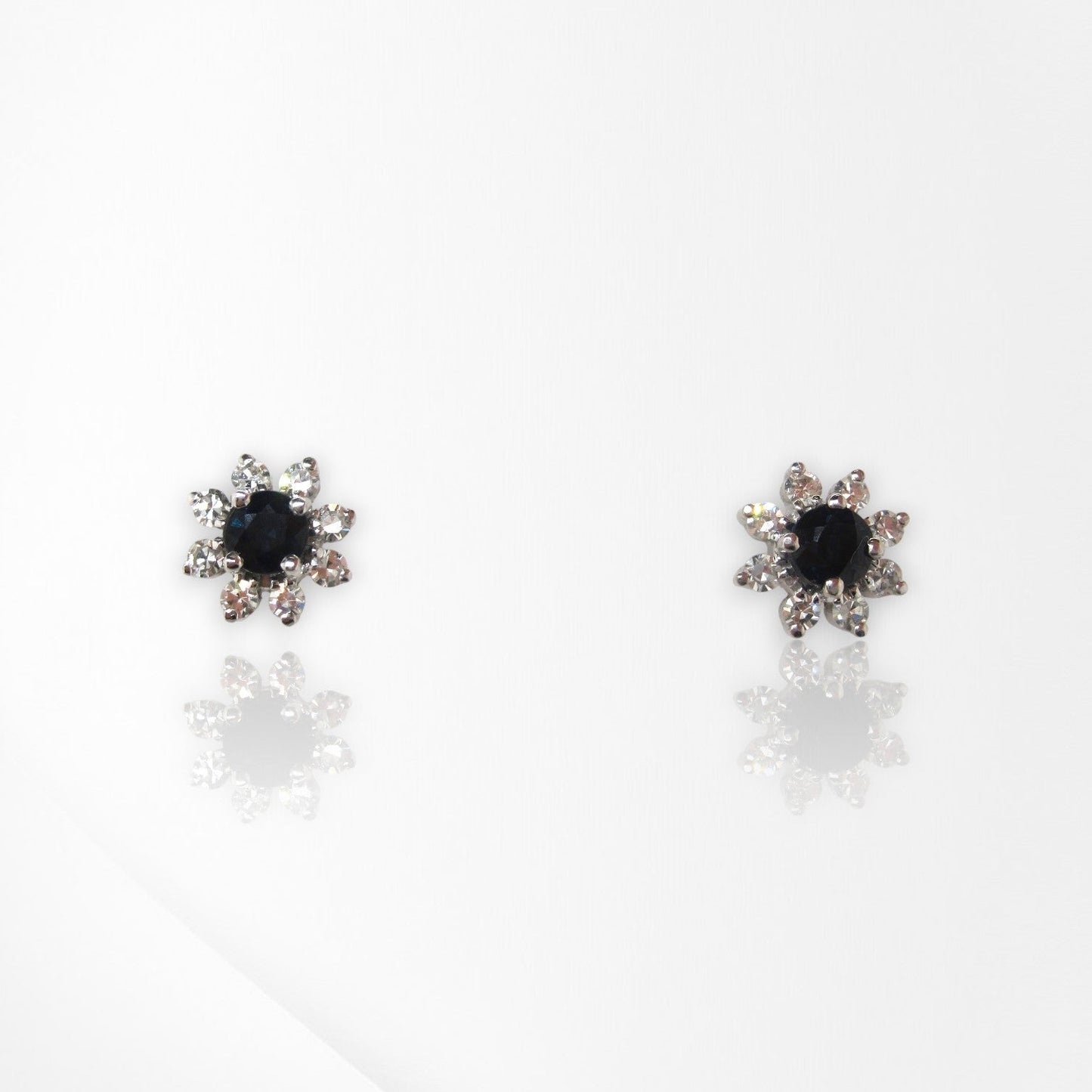 18ct White Gold Australian Sapphire & Diamond Stud Earrings