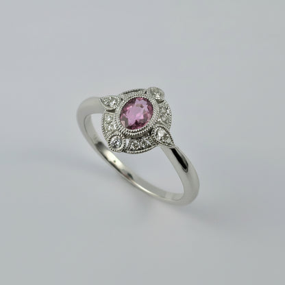 18ct White Gold Pink Sapphire & Diamond Ring