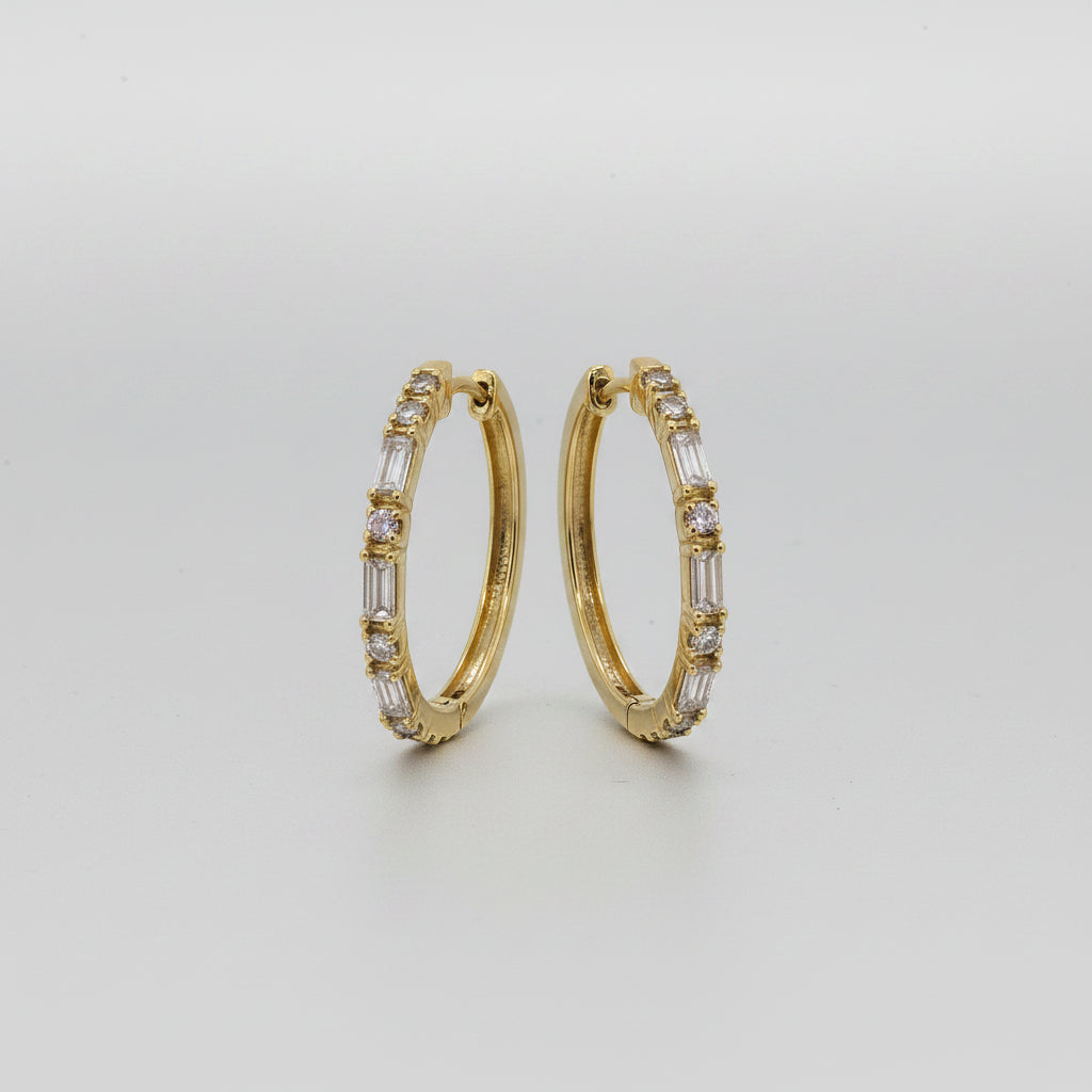 18ct Yellow Gold Baguette & Round Lab Grown Diamond Hoops