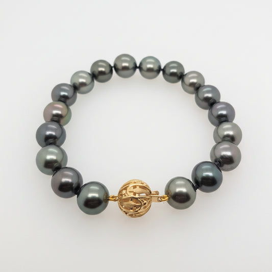 14ct Yellow Gold 10mm Tahitian Pearl Bracelet