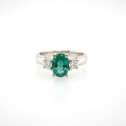 Handmade Oval Emerald and Round Diamond Ring