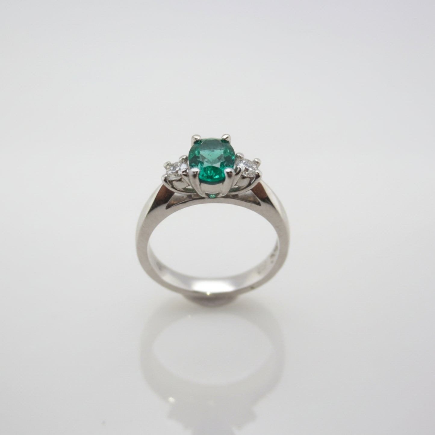 Handmade Oval Emerald and Round Diamond Ring