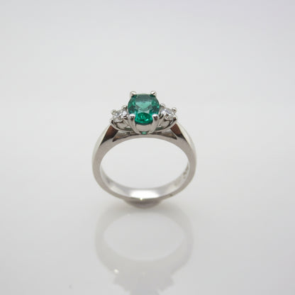 Handmade Oval Emerald and Round Diamond Ring