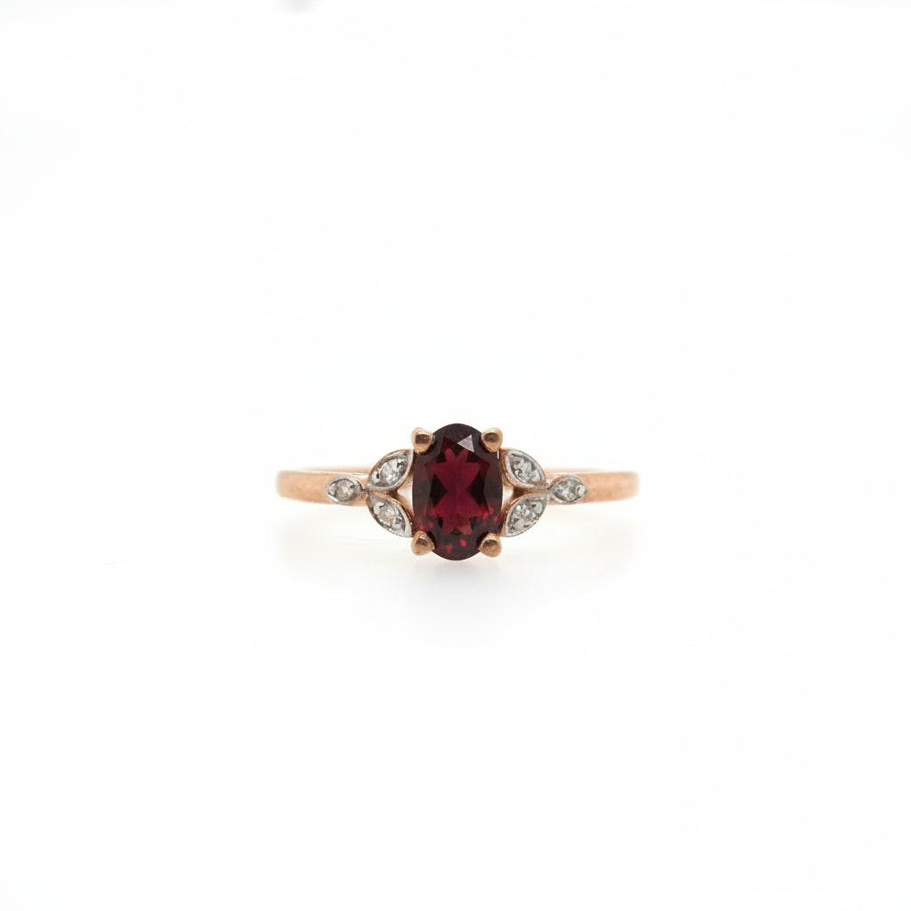 9ct Rose Gold Garnet & Diamond Dress Ring