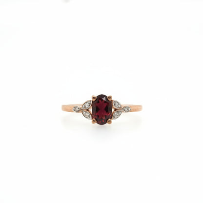 9ct Rose Gold Garnet & Diamond Dress Ring