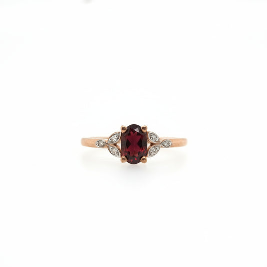9ct Rose Gold Garnet & Diamond Dress Ring