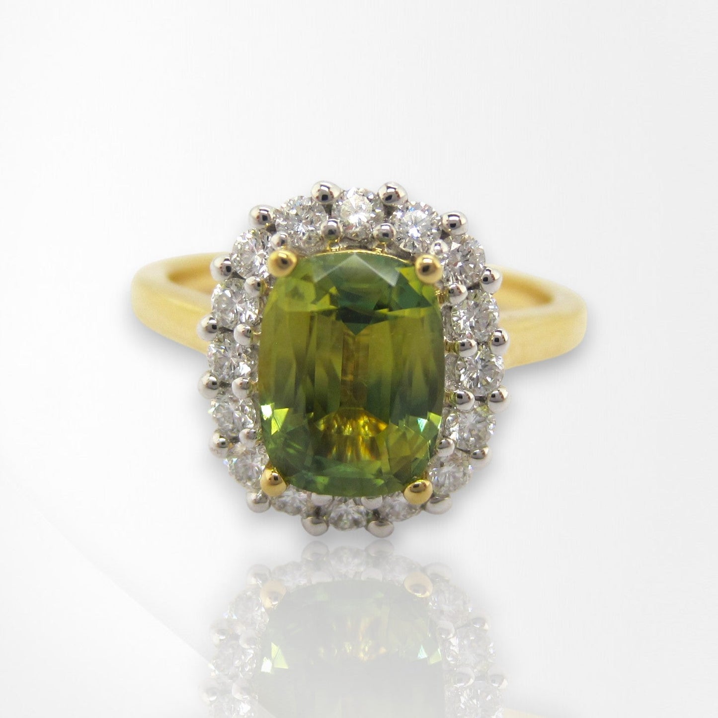 Cushion Cut Australian Yellow Sapphire & Diamond Ring