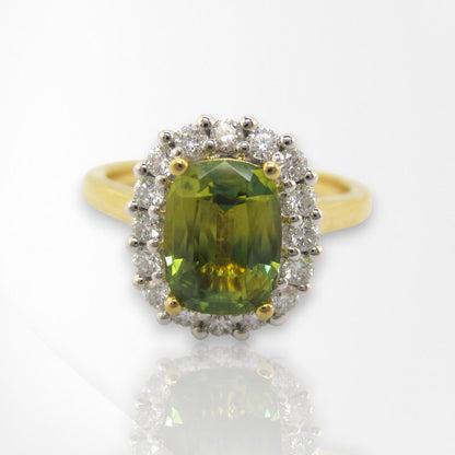 Cushion Cut Australian Yellow Sapphire & Diamond Ring