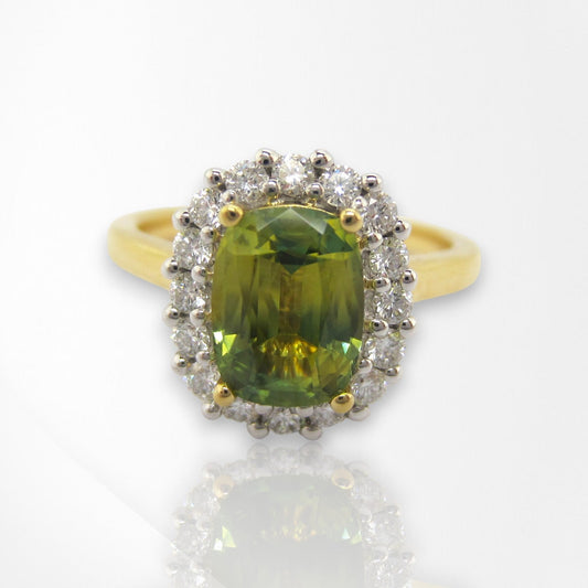 Cushion Cut Australian Yellow Sapphire & Diamond Ring
