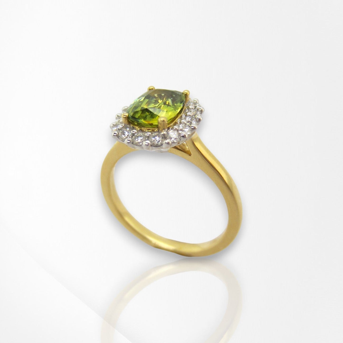 Cushion Cut Australian Yellow Sapphire & Diamond Ring