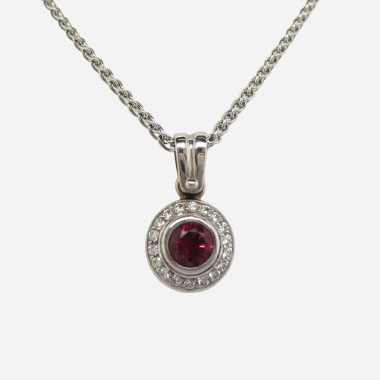 9ct White Gold Ruby & Diamond Cluster Pendant