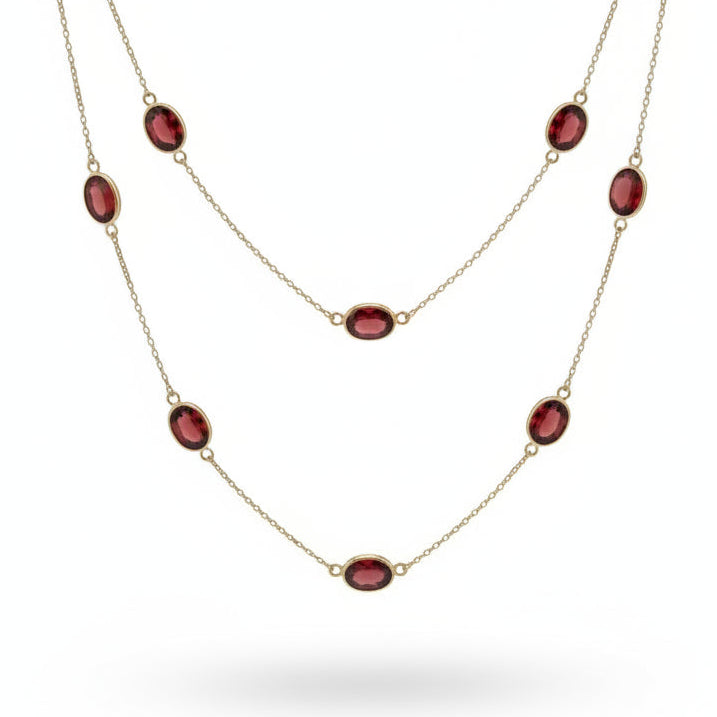 9ct Yellow Gold Garnet Necklace