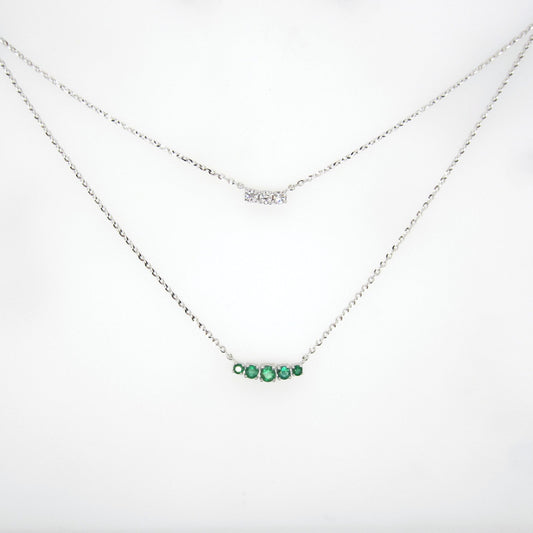 18ct White Gold Emerald & Diamond Necklace