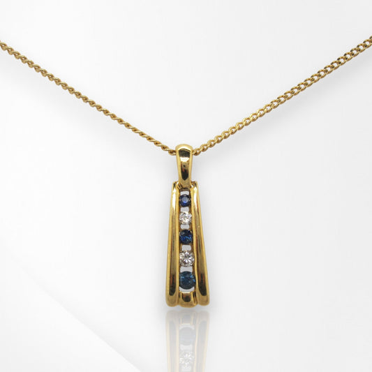 9ct Yellow Gold Sapphire & Diamond Pendant