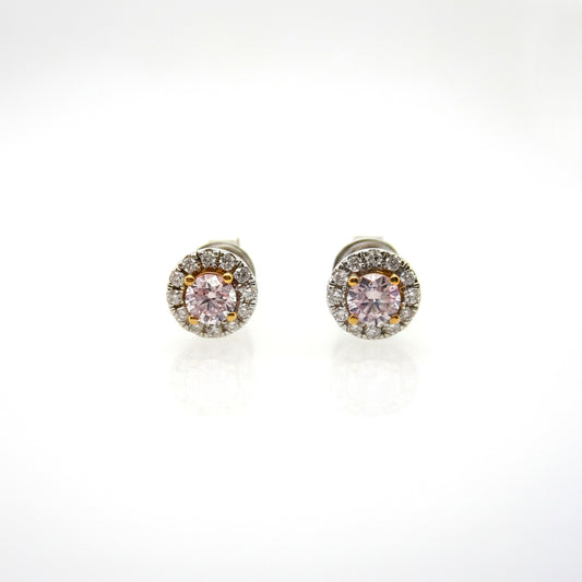 18ct White & Rose Gold Pink Diamond Stud Earrings