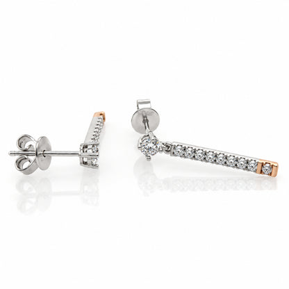 18ct White & Rose Gold Pink & White Diamond Bar Drop Studs