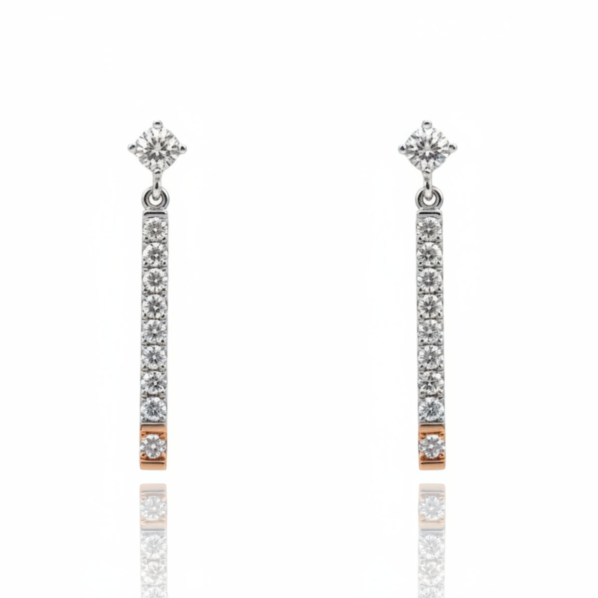 18ct White & Rose Gold Pink & White Diamond Bar Drop Studs