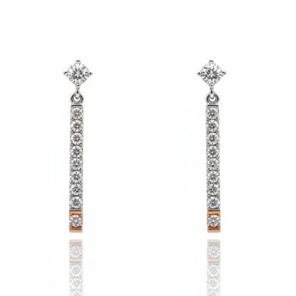18ct White & Rose Gold Pink & White Diamond Bar Drop Studs