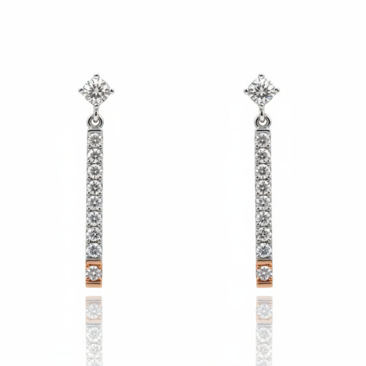 18ct White & Rose Gold Pink & White Diamond Bar Drop Studs