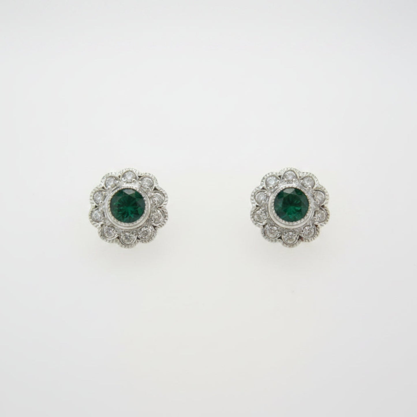 9ct White Gold Emerald & Diamond Stud Earrings