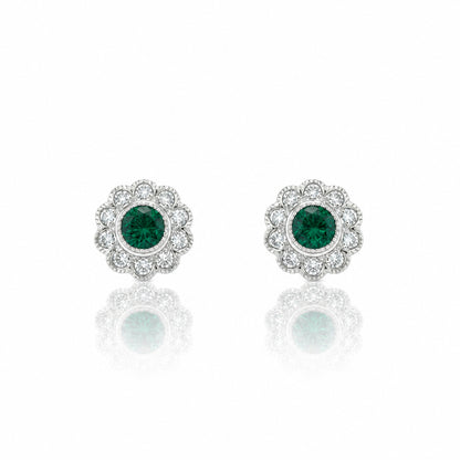 9ct White Gold Emerald & Diamond Stud Earrings