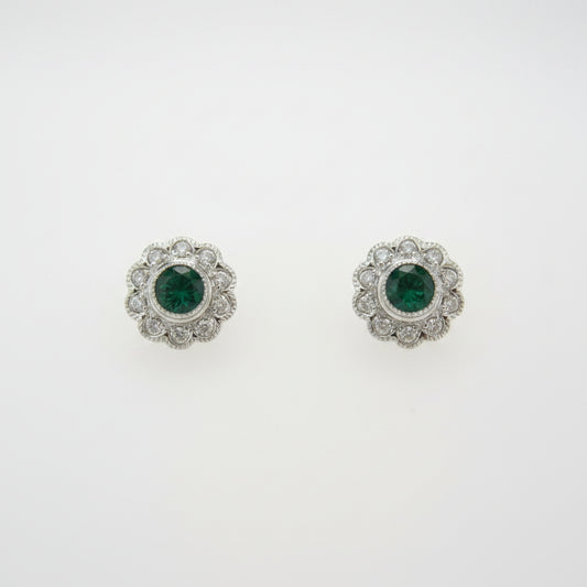 Emerald & Diamond Stud Earrings