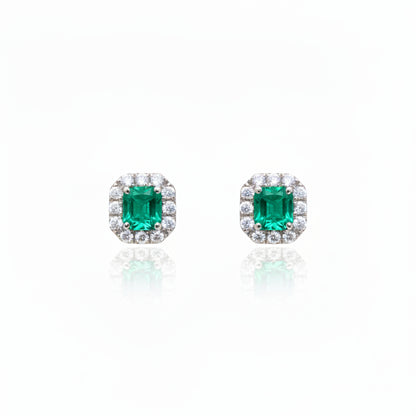 18ct White Gold Emerald & Diamond Stud Earrings