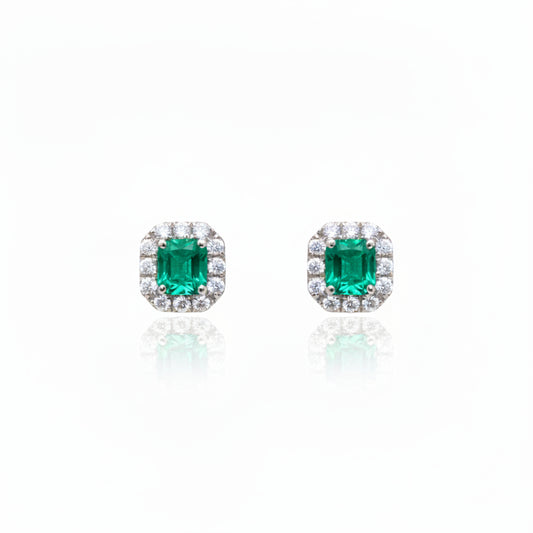 18ct White Gold Emerald & Diamond Stud Earrings
