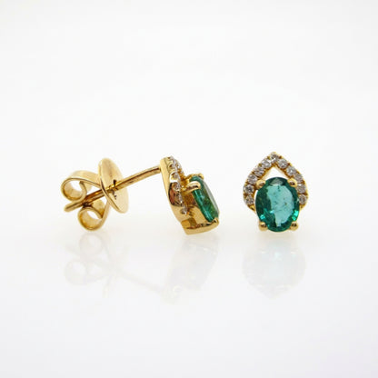18ct Yellow Gold Oval Emerald Diamond Studs