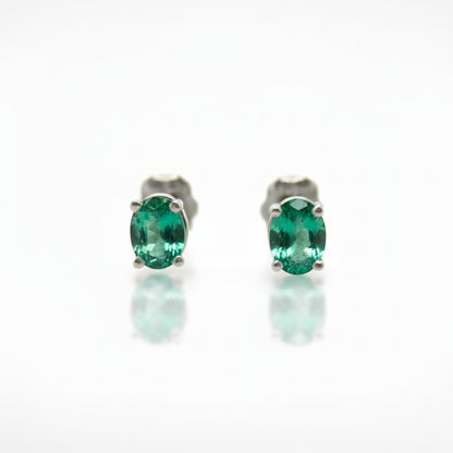 14ct White Gold Oval Emerald Studs