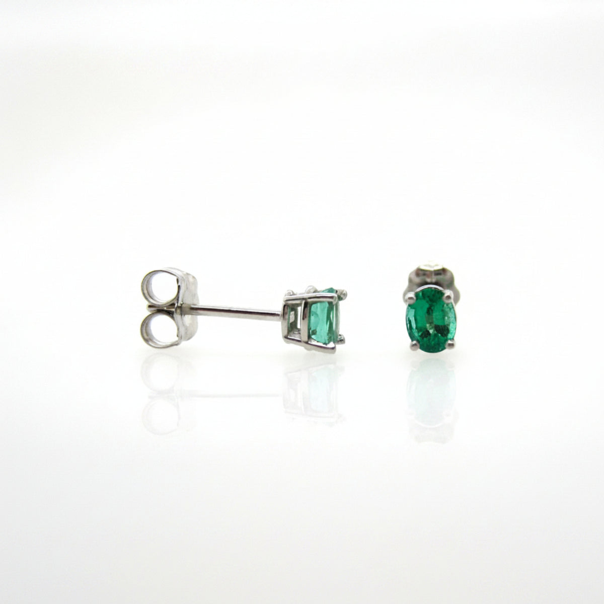 14ct White Gold Oval Emerald Studs