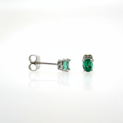 14ct White Gold Oval Emerald Studs