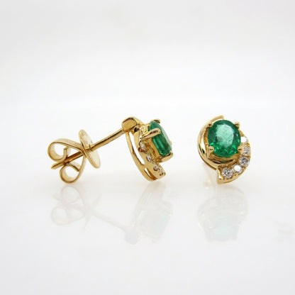 18ct Yellow Gold Oval Emerald Diamond Studs