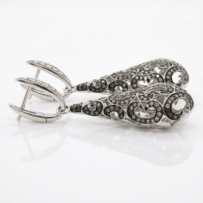 18ct White Gold Filigree Diamond Teardrop Earrings
