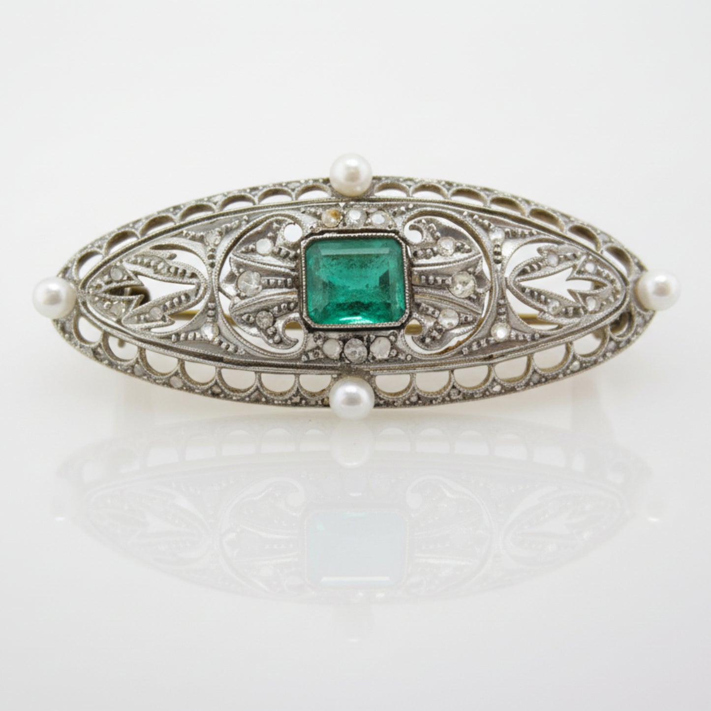 Estate Emerald and Pearl Brooch