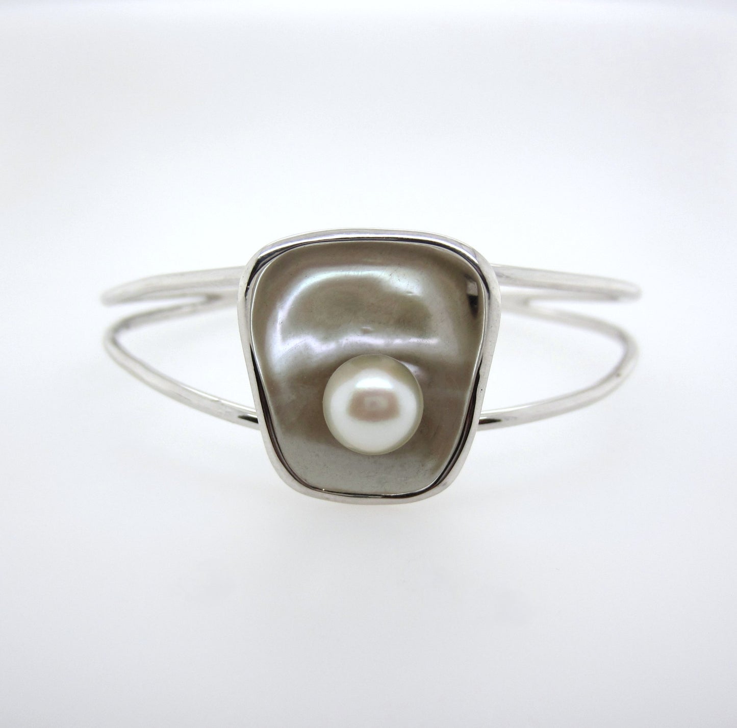 Sterling Silver 8mm Freshwater Pearl Cuff Bangle
