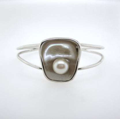 Sterling Silver 8mm Freshwater Pearl Cuff Bangle