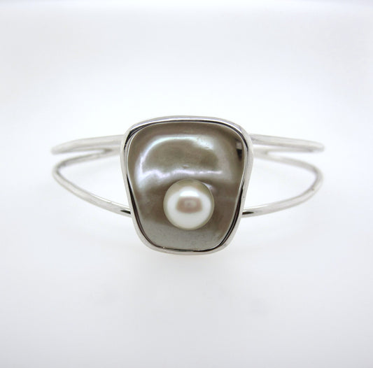 Sterling Silver 8mm Freshwater Pearl Cuff Bangle