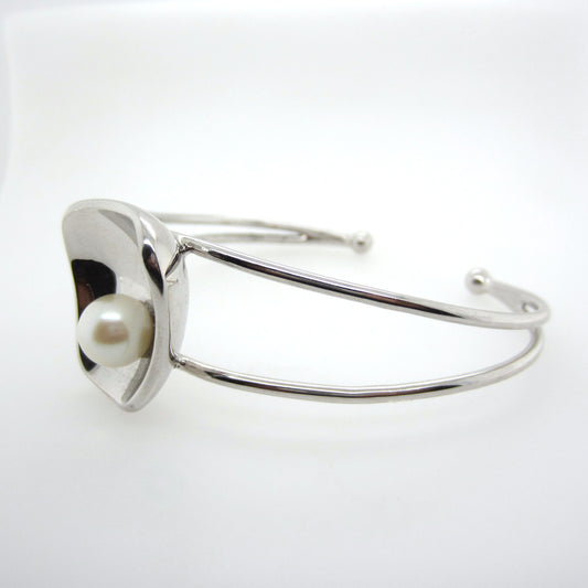 Sterling Silver 8mm Freshwater Pearl Cuff Bangle