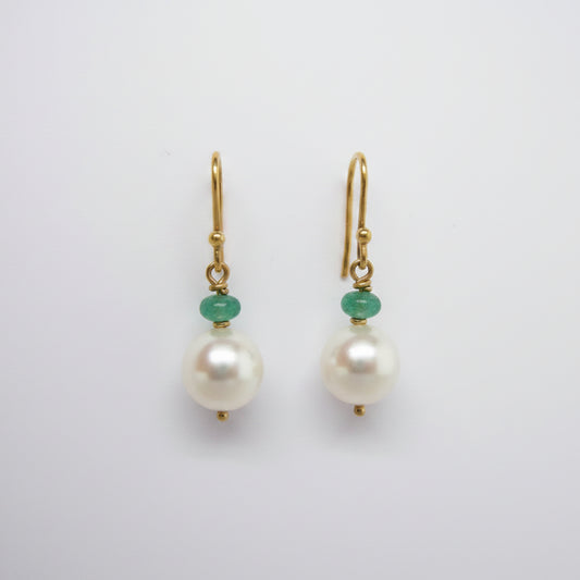 Akoya & Emerald Bead Drop Earrings